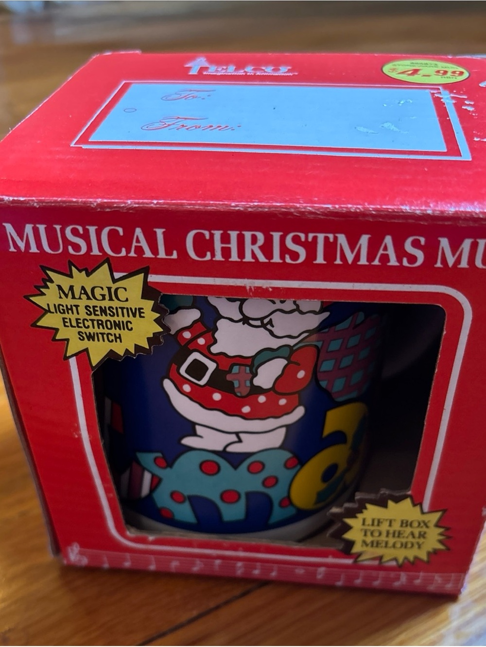 Vtg Telco Musical Christmas Mug. Light-sensitive Electronic switch plays melody.